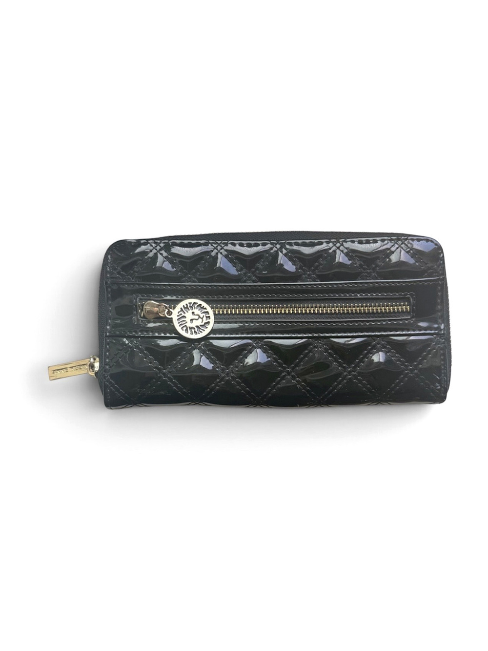 Anne Klein Black Patent Quilted Zip Around Continental Wallet